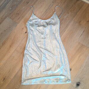 Alice + Olivia - sparkling silver spaghetti strap mini - size 8